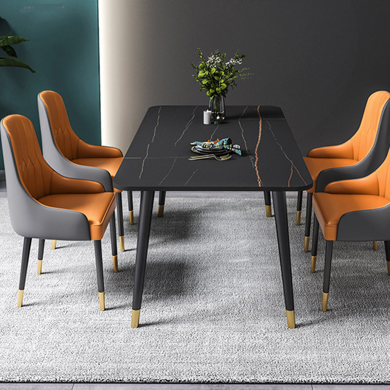 Rectangle Black Base Dining Table Glam Stone Table for Kitchen