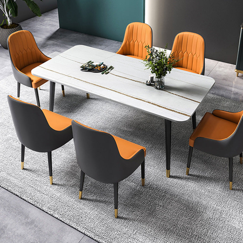 Rectangle Black Base Dining Table Glam Stone Table for Kitchen