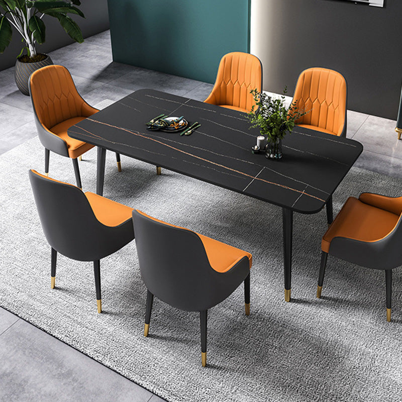 Rectangle Black Base Dining Table Glam Stone Table for Kitchen