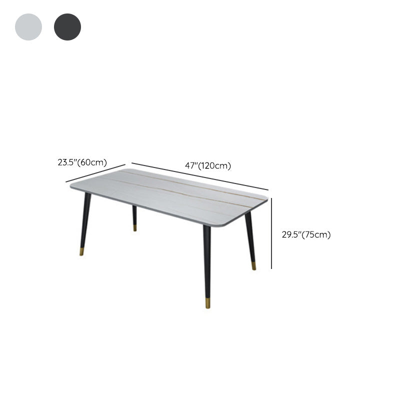 Rectangle Black Base Dining Table Glam Stone Table for Kitchen