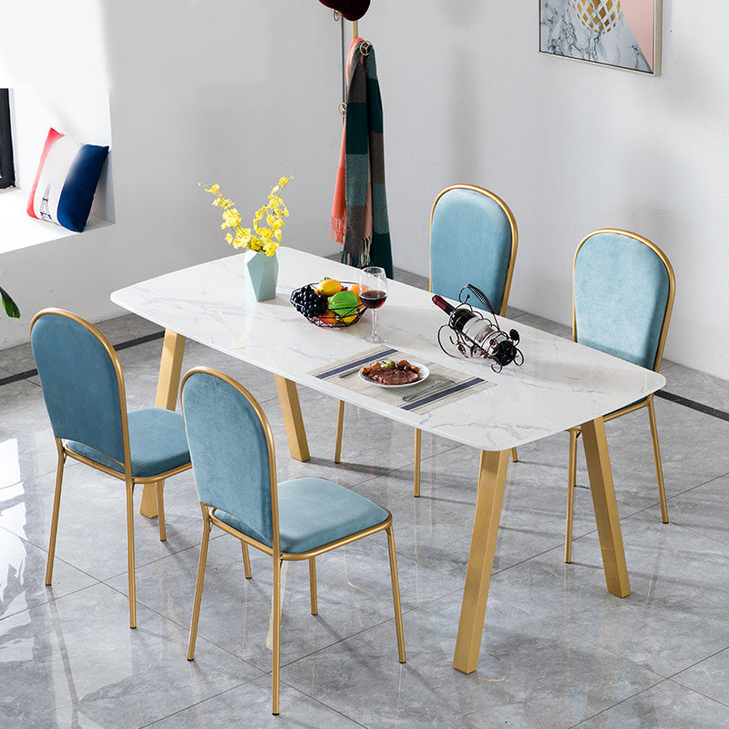Rectangle Golden Base Dining Table Glam Faux Marble Table for Kitchen