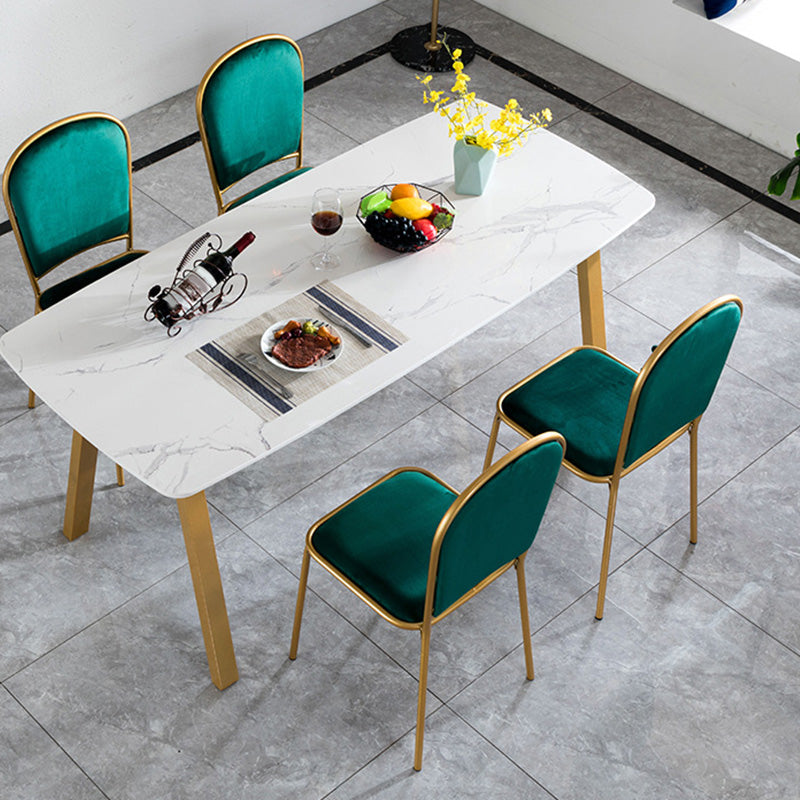 Rectangle Golden Base Dining Table Glam Faux Marble Table for Kitchen