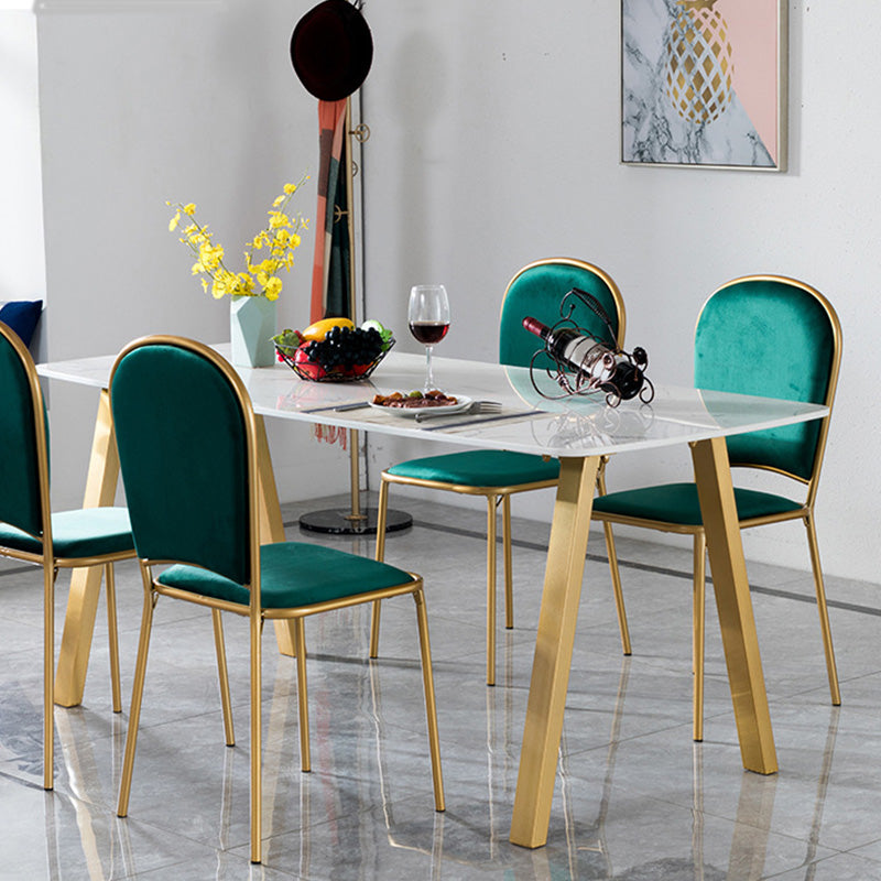 Rectangle Golden Base Dining Table Glam Faux Marble Table for Kitchen