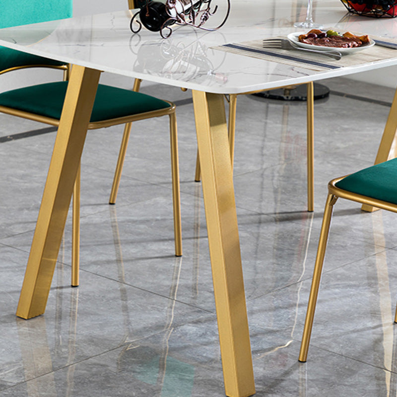 Rectangle Golden Base Dining Table Glam Faux Marble Table for Kitchen