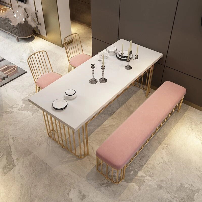 Rectangle Golden Base Dining Table Modern Wood Table for Dining Room