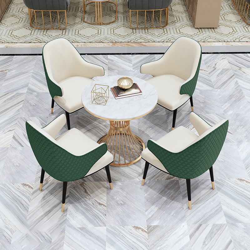 Round Golden Base Dining Table Glam Faux Marble Table for Home
