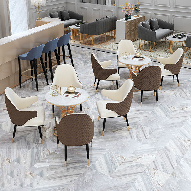 Round Golden Base Dining Table Glam Faux Marble Table for Home