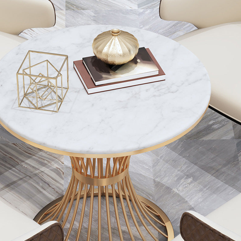 Round Golden Base Dining Table Glam Faux Marble Table for Home