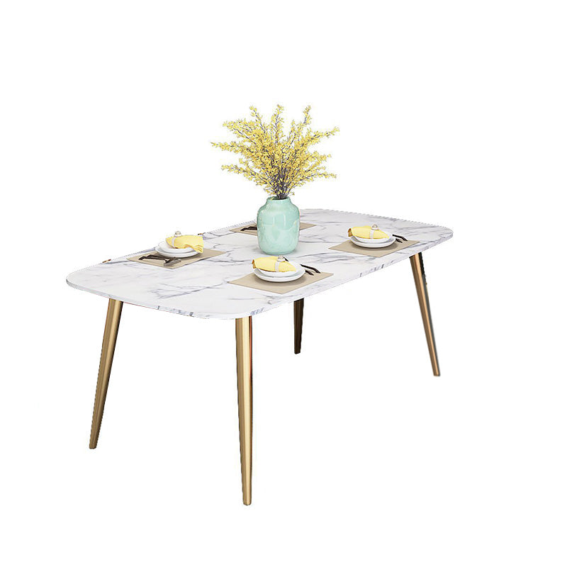 Traditional Luxury Rectangle Dining Table White Faux Marble Top Table for Home