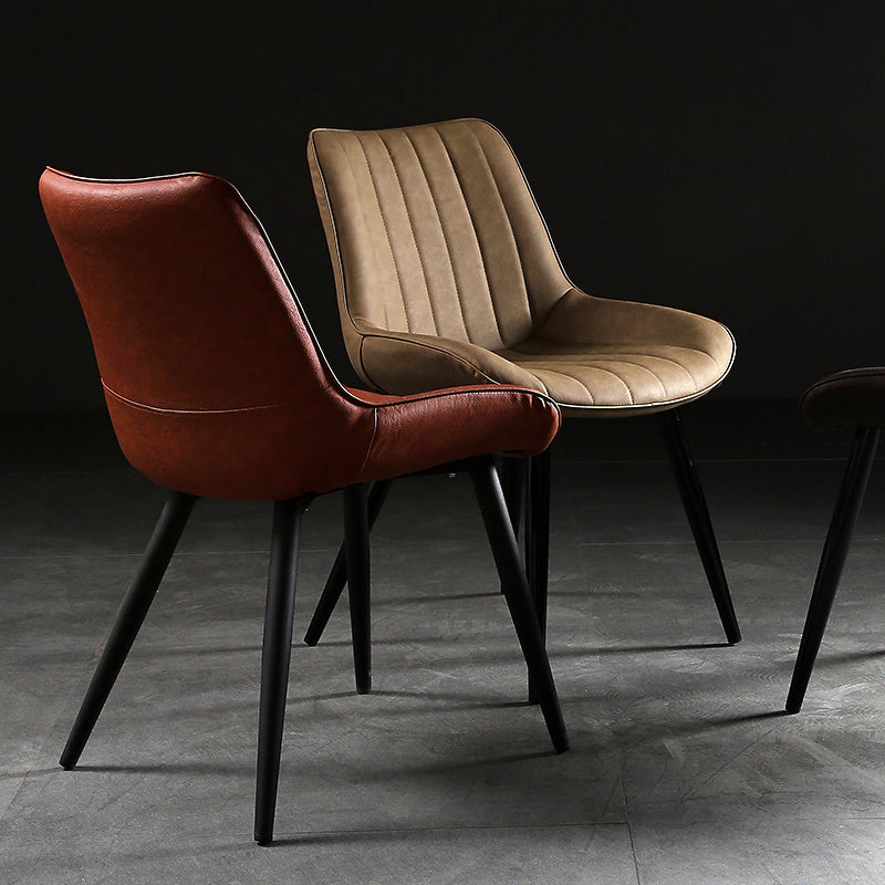 Industrial Style Faux Leather Chair Armless Side Chairs with Metal Legs for Kitchen