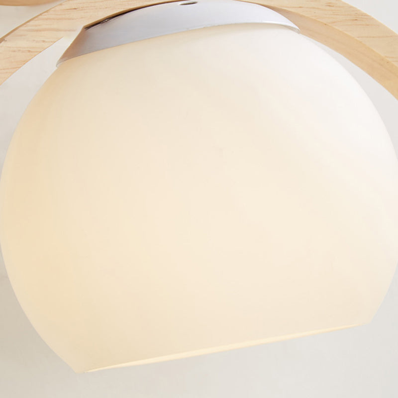 White Globe Shaded Wall Light Contemporary Wood Lighting for Foyer