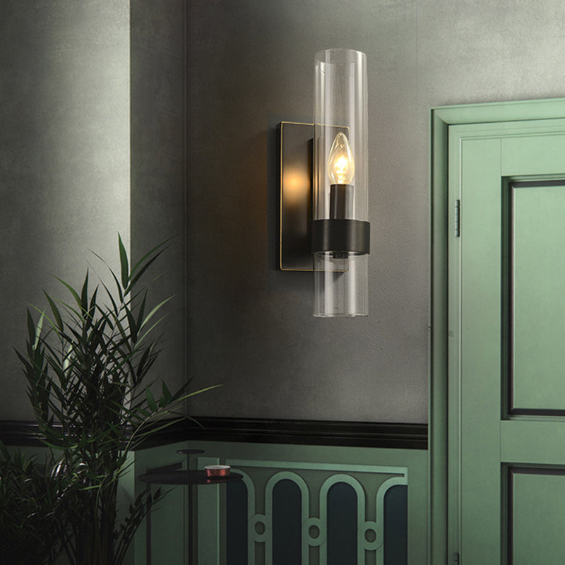 Cylinder Shape Glass Wall Light Industrial Style 1 Light Wall Light Sconce