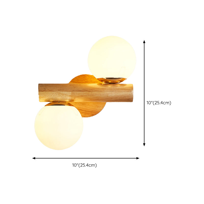 Contemporary Wood Wall Light White Glass Shaded Lighting for Hallway