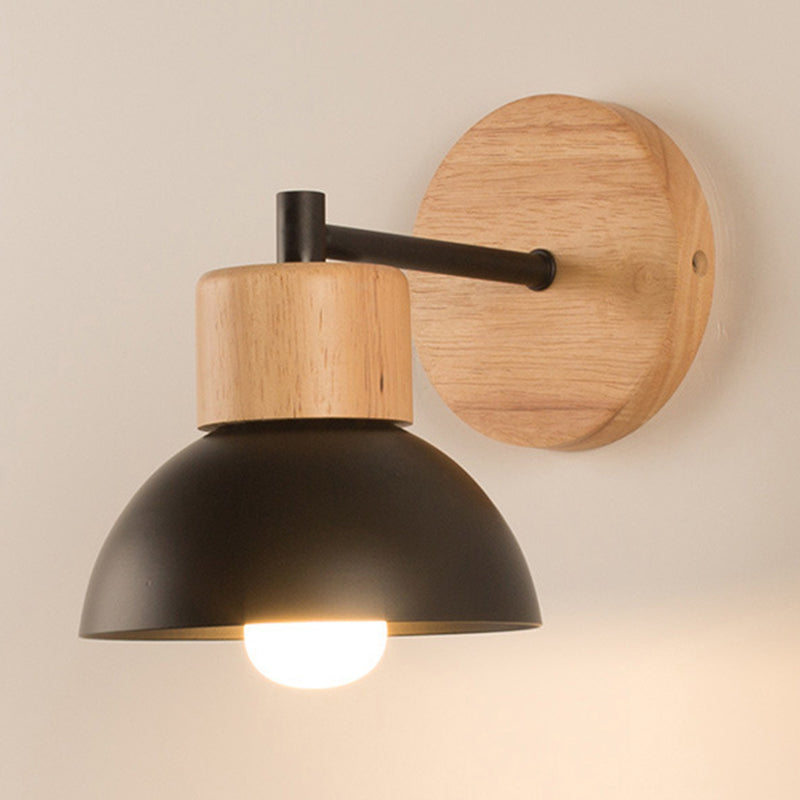 Dome Shape Wood Wall Light Modern Style 1 Light Wall Light Sconce