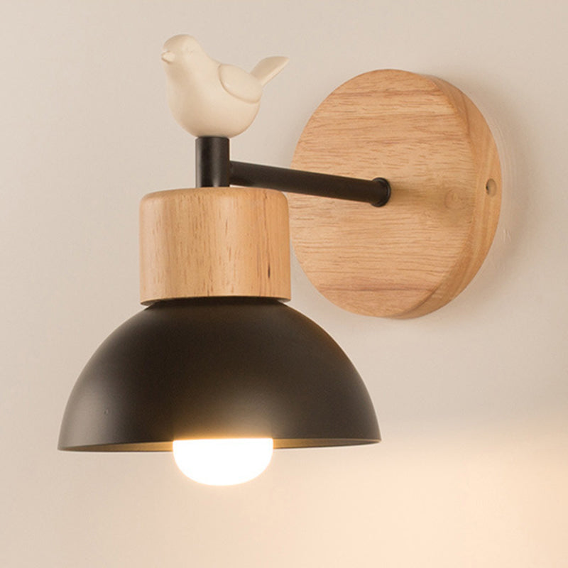 Dome Shape Wood Wall Light Modern Style 1 Light Wall Light Sconce