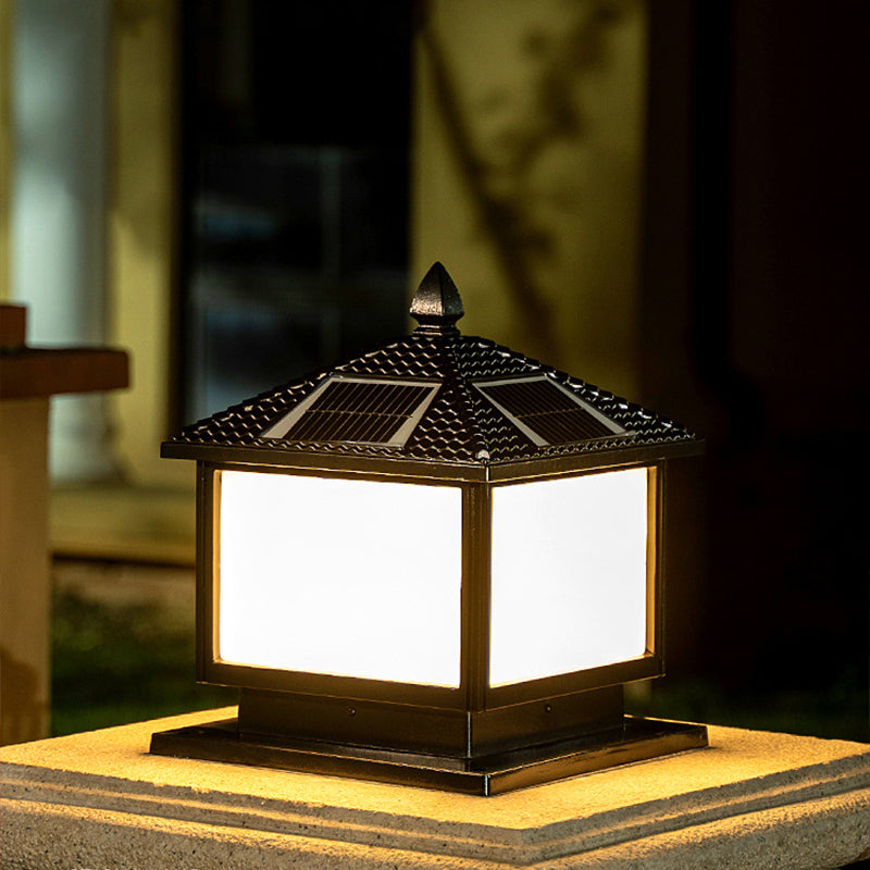 Modern Pillar Lamp Minimalist Solar Lamp with Acrylic Shade for Backyard