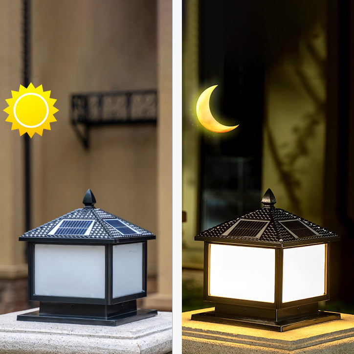 Modern Pillar Lamp Minimalist Solar Lamp with Acrylic Shade for Backyard