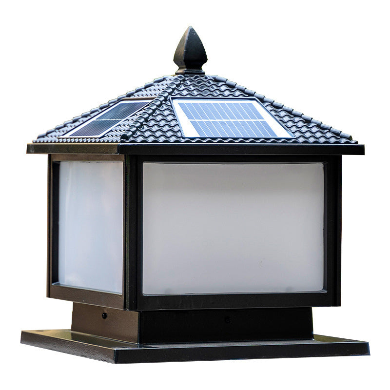 Modern Pillar Lamp Minimalist Solar Lamp with Acrylic Shade for Backyard