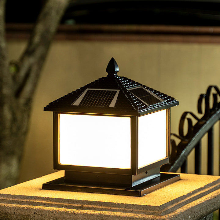 Modern Pillar Lamp Minimalist Solar Lamp with Acrylic Shade for Backyard