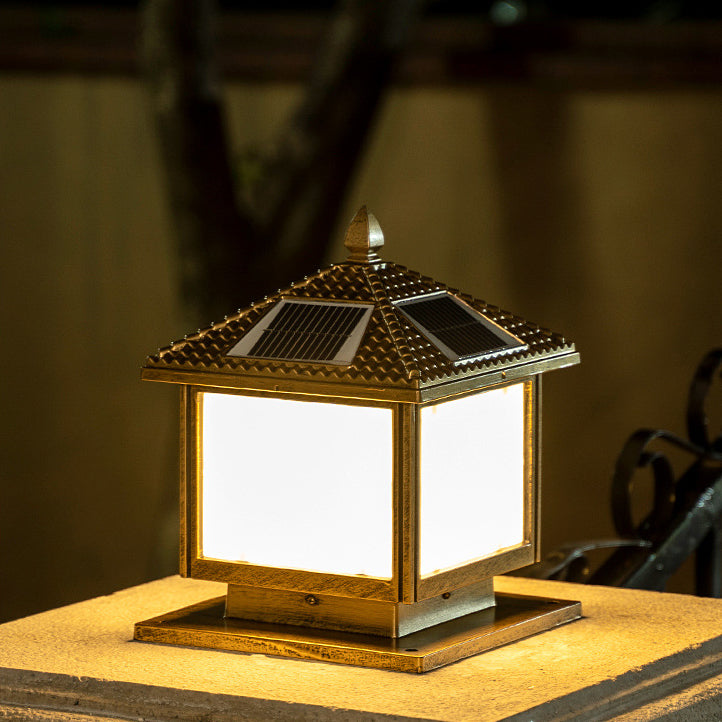 Modern Pillar Lamp Minimalist Solar Lamp with Acrylic Shade for Backyard