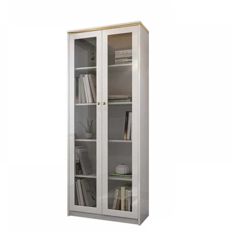 Modern Faux Wood Display Stand Glass Doors Display Cabinet for Living Room