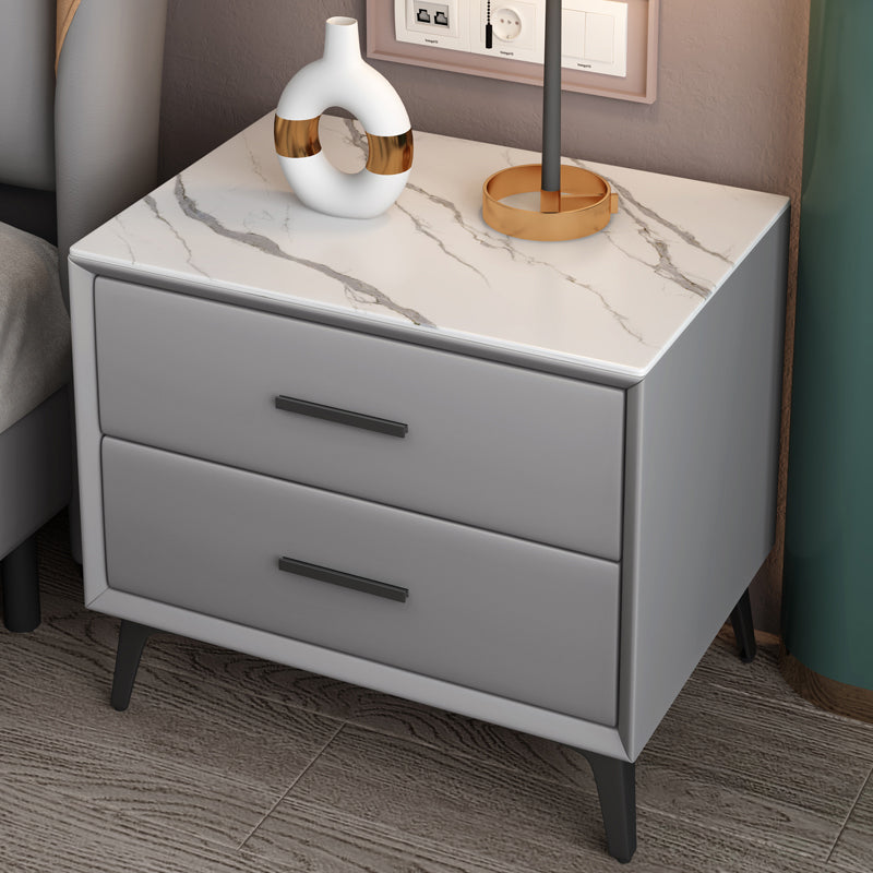 Modern Nightstand Stone Accent Table Nightstand with 2 Drawers