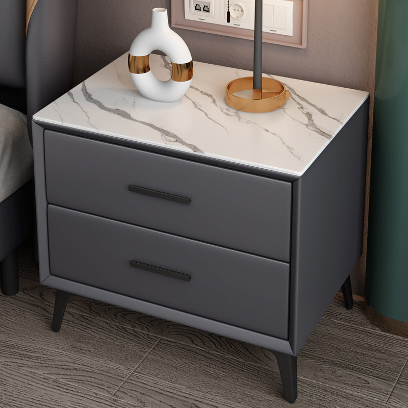 Modern Nightstand Stone Accent Table Nightstand with 2 Drawers