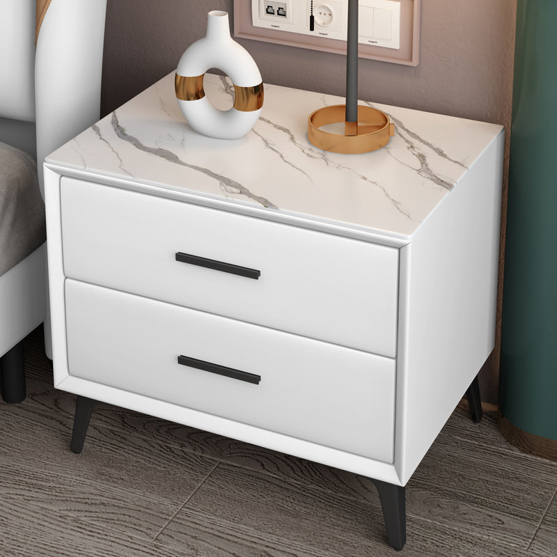 Modern Nightstand Stone Accent Table Nightstand with 2 Drawers