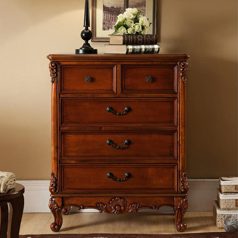 Traditional Rubber Wood Storage Chest Bedroom Chest with Drawers