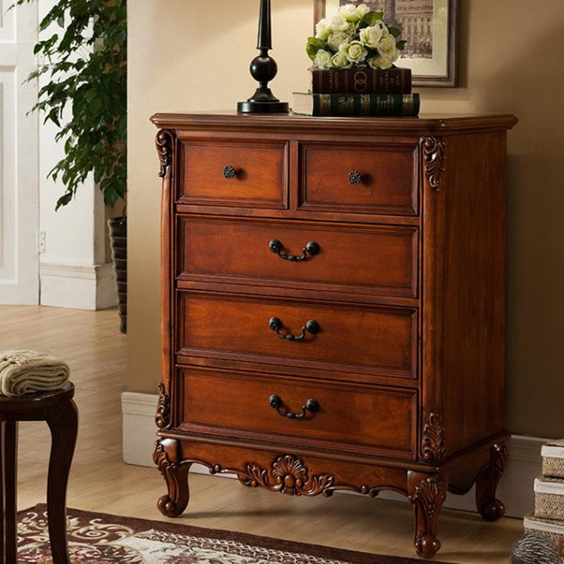 Traditional Rubber Wood Storage Chest Bedroom Chest with Drawers