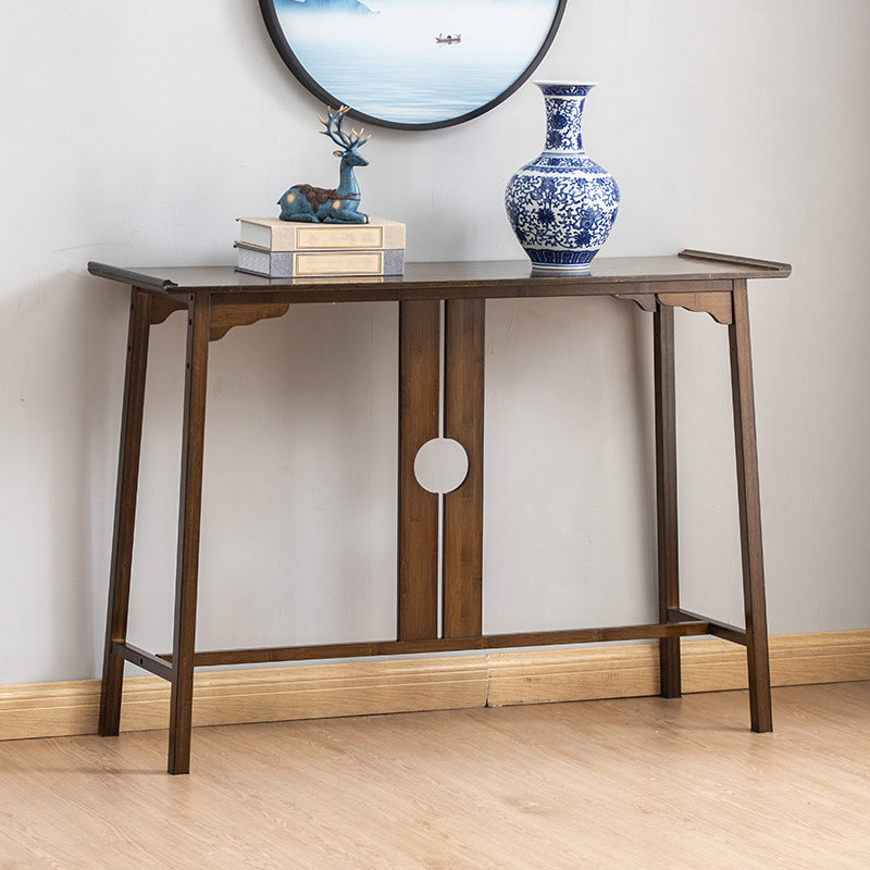 Mid-Century Modern Console Table Dark Brown Solid Wood Rectangle Console Table