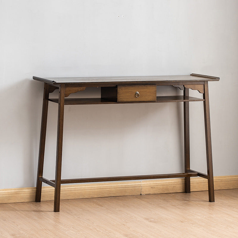 Mid-Century Modern Console Table Dark Brown Solid Wood Rectangle Console Table