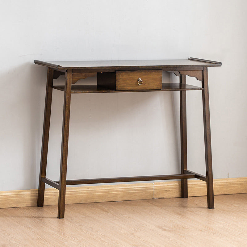 Mid-Century Modern Console Table Dark Brown Solid Wood Rectangle Console Table