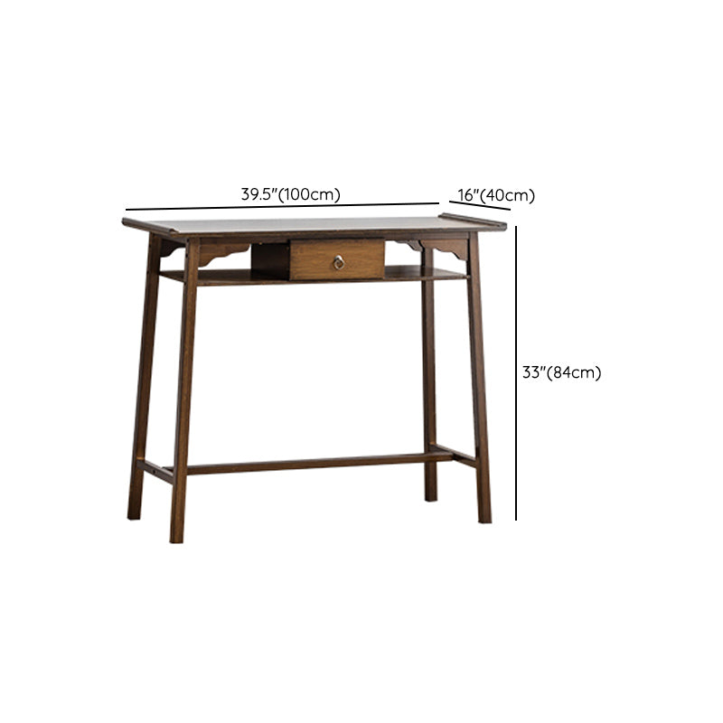 Mid-Century Modern Console Table Dark Brown Solid Wood Rectangle Console Table