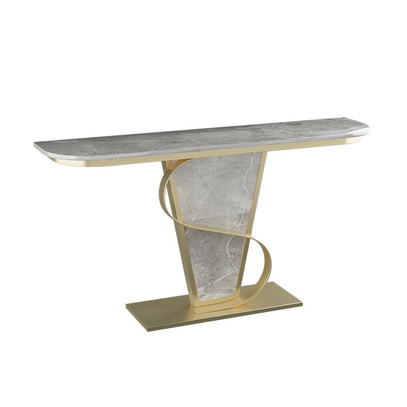 Glam Stone Console Sofa Table Half Moon Metal End Table for Hall