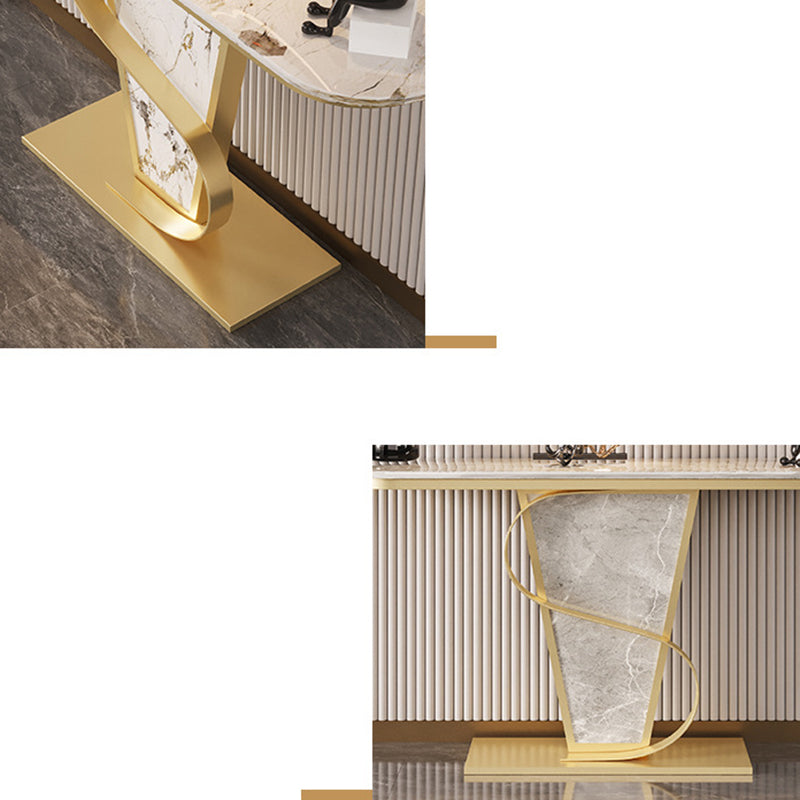 Glam Stone Console Sofa Table Half Moon Metal End Table for Hall