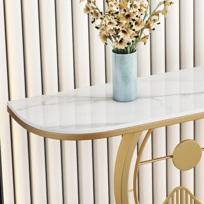 Glam Stone Console Sofa Table Half Moon Iron Accent Table for Hall