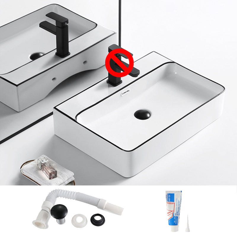 Modern Vessel Bathroom Sink Rectangular Porcelain Drain Assembly and Faucet Wash Stand