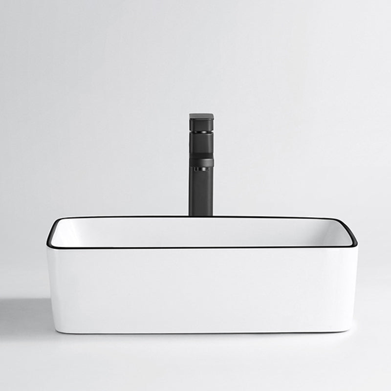 Modern Vessel Bathroom Sink Rectangular Porcelain Drain Assembly and Faucet Wash Stand