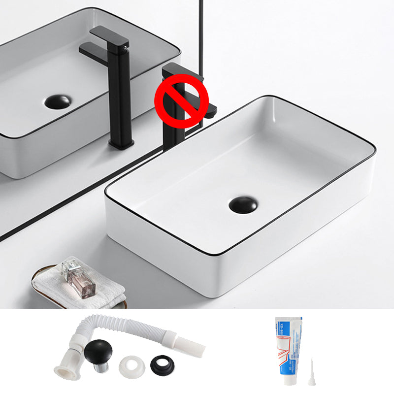 Modern Vessel Bathroom Sink Rectangular Porcelain Drain Assembly and Faucet Wash Stand