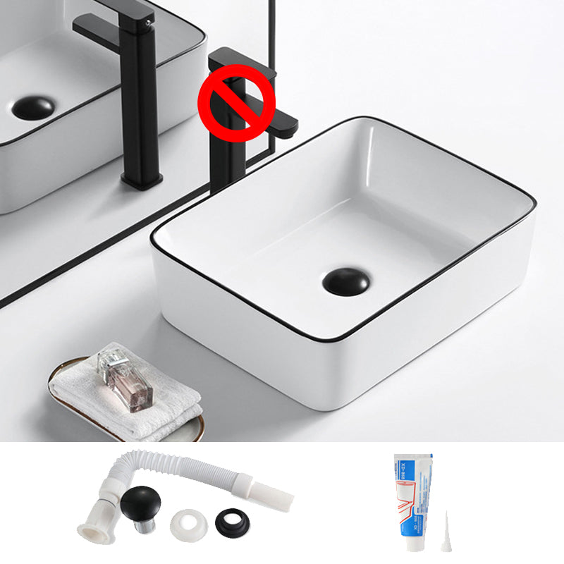 Modern Vessel Bathroom Sink Rectangular Porcelain Drain Assembly and Faucet Wash Stand