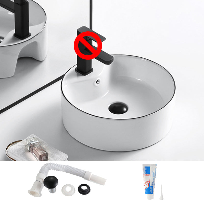 Modern Vessel Bathroom Sink Rectangular Porcelain Drain Assembly and Faucet Wash Stand