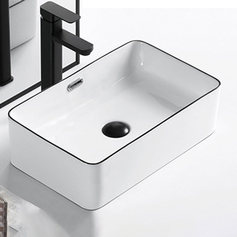 Modern Vessel Bathroom Sink Rectangular Porcelain Drain Assembly and Faucet Wash Stand