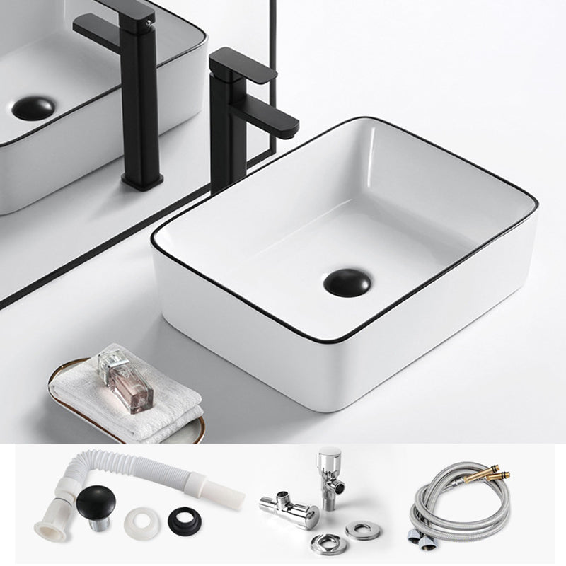 Modern Vessel Bathroom Sink Rectangular Porcelain Drain Assembly and Faucet Wash Stand