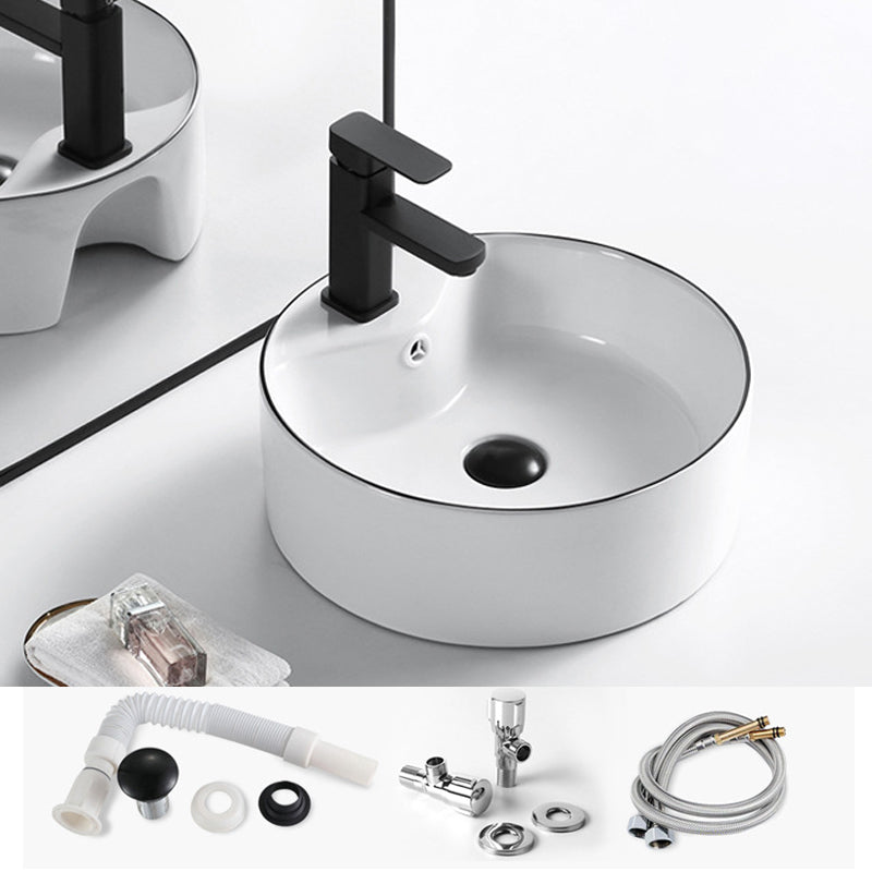 Modern Vessel Bathroom Sink Rectangular Porcelain Drain Assembly and Faucet Wash Stand