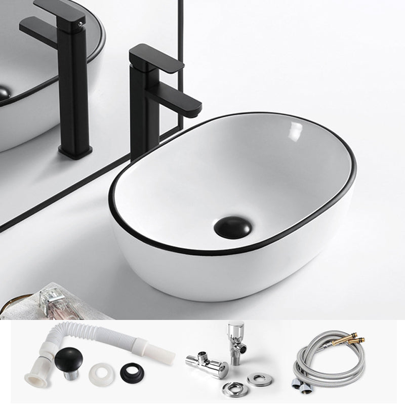 Modern Vessel Bathroom Sink Rectangular Porcelain Drain Assembly and Faucet Wash Stand