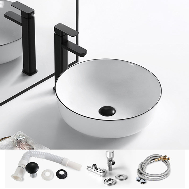 Modern Vessel Bathroom Sink Rectangular Porcelain Drain Assembly and Faucet Wash Stand