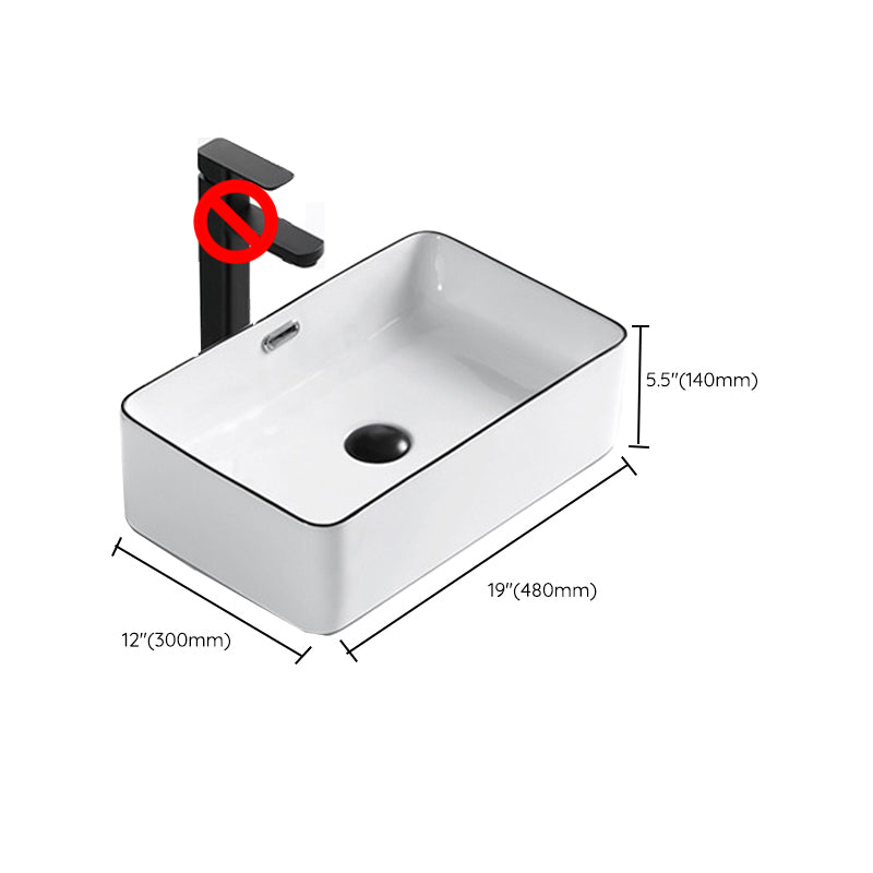 Modern Vessel Bathroom Sink Rectangular Porcelain Drain Assembly and Faucet Wash Stand