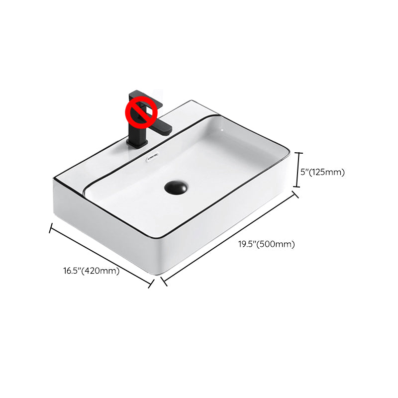 Modern Vessel Bathroom Sink Rectangular Porcelain Drain Assembly and Faucet Wash Stand