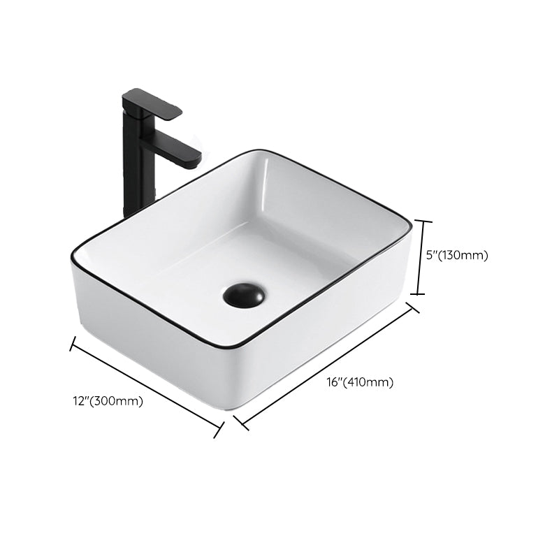 Modern Vessel Bathroom Sink Rectangular Porcelain Drain Assembly and Faucet Wash Stand
